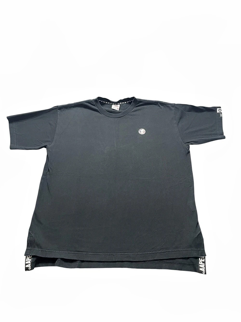 AAPE by A Bathing Ape UNVS Black Split-Hem T-Shirt Moonface Collar Size XL